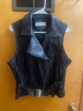 Black Leather Sleeveless Biker Vest